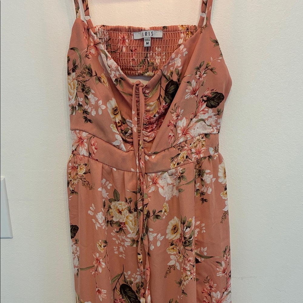 Iris Floral Coral Dress with Spaghetti Straps